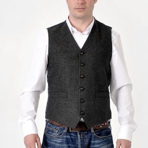 Grey Herringbone Tweed Waistcoat