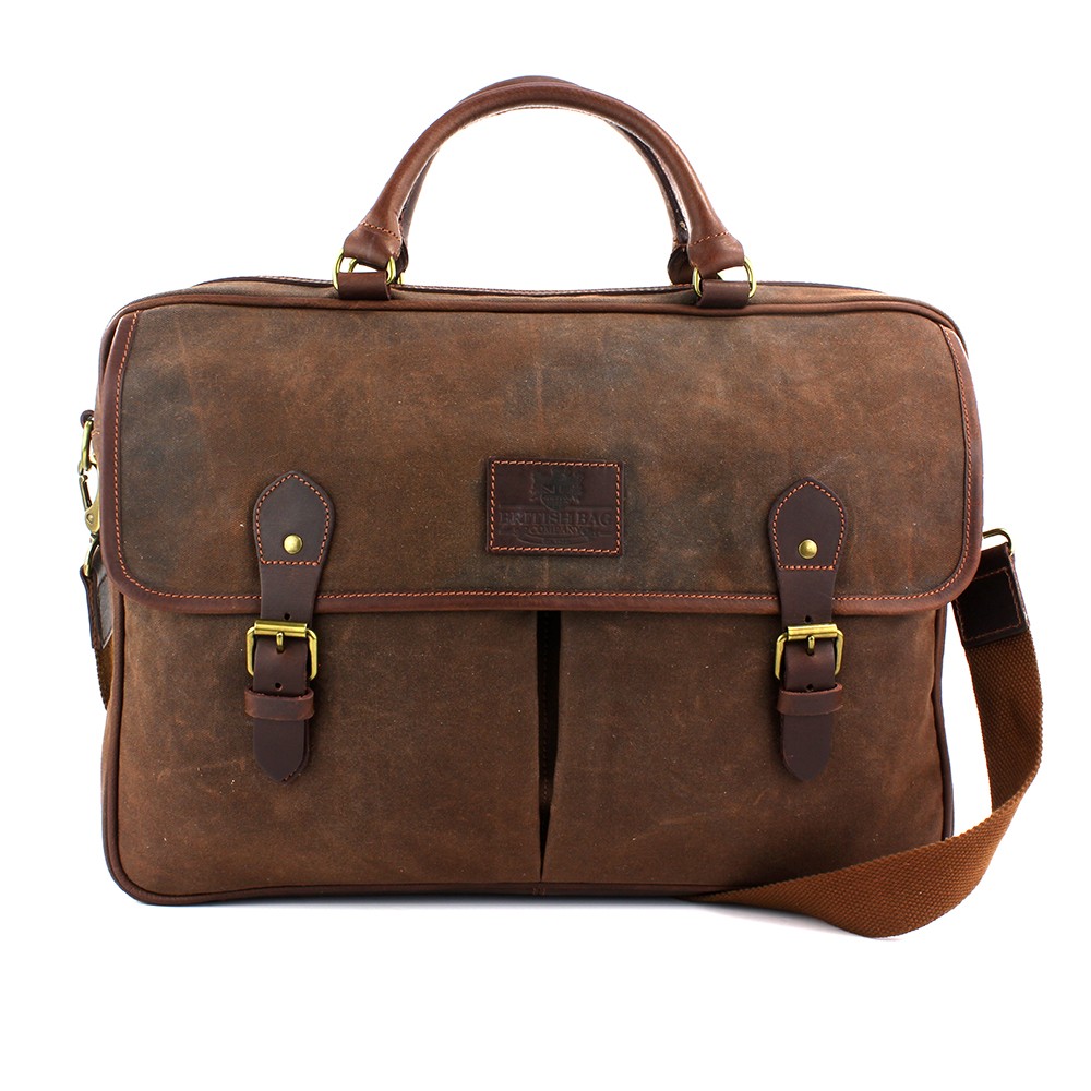 Navigator Briefcase Brown Waxed Canvas & leather | Piper Store